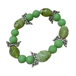 Green Beaded Bracelet with Silver Accents
